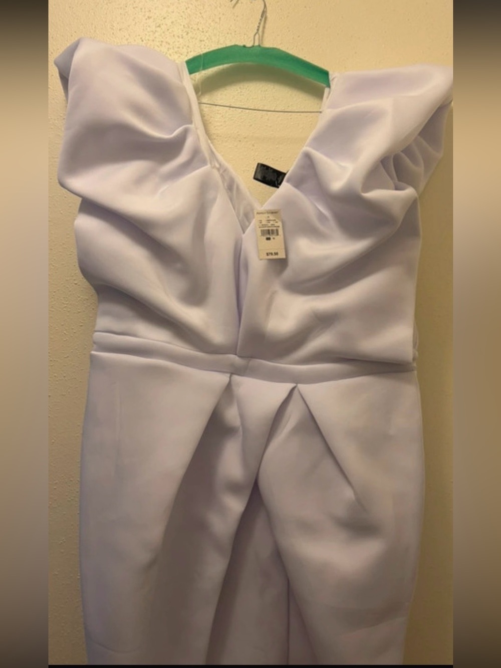 Sculpted White V-Neck Dress with Statement Shoulders